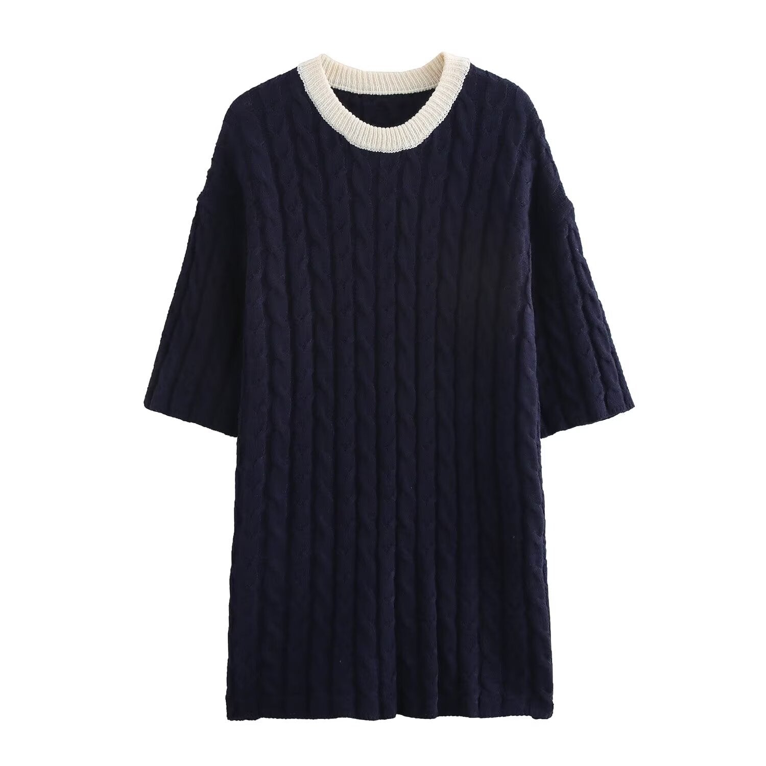 Fina Dam Klänningar Vridna Element Kontrastfärg Polyester Elegant Kort Ärmar-1