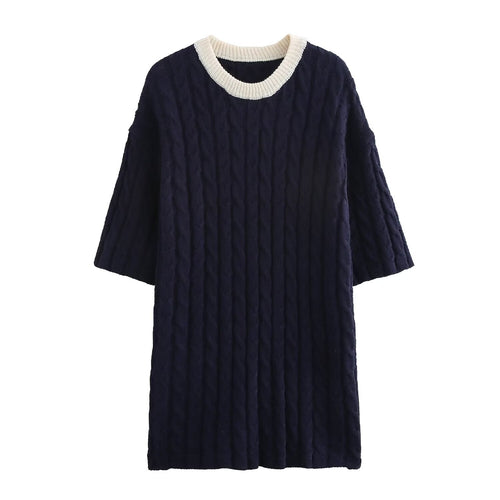 Fina Dam Klänningar Vridna Element Kontrastfärg Polyester Elegant Kort Ärmar-1