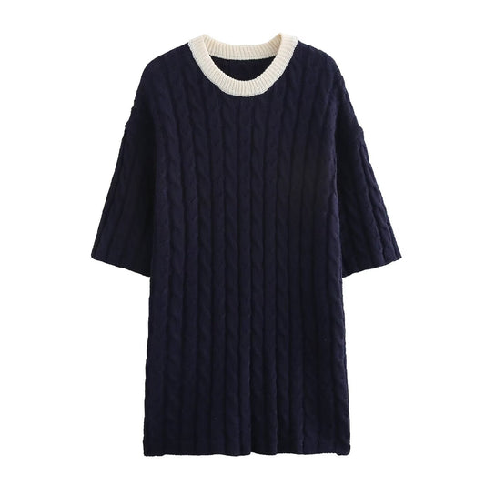 Fina Dam Klänningar Vridna Element Kontrastfärg Polyester Elegant Kort Ärmar-1