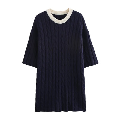 Variant image for Fina Dam Klänningar Vridna Element Kontrastfärg Polyester Elegant Kort Ärmar-1