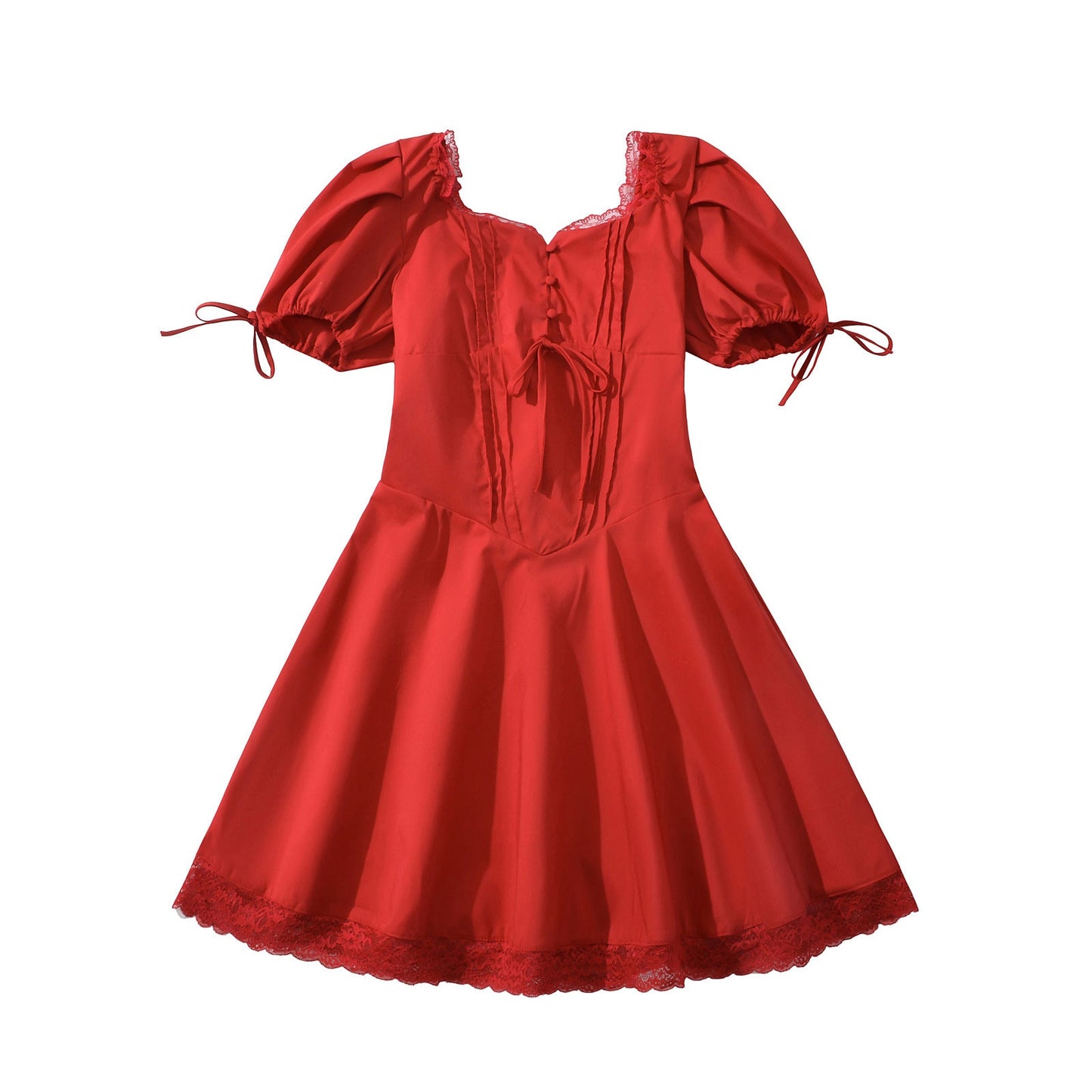 Dam Klänning Puffärmar Ruffles Andningsbart Material 7