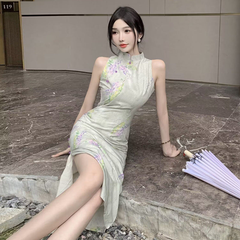 Fina Dam Klänningar Vintage Bustier Midjefigur Ärmlös Högkvalitativt Tyg-4