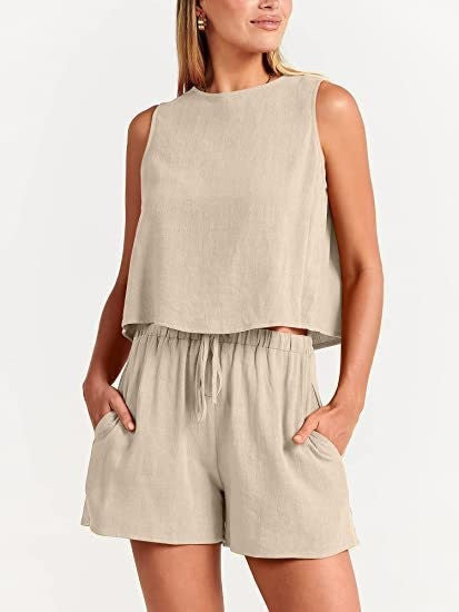 Variant image for Damset Avslappnad Topp och Shorts i Andningsbart Material-15