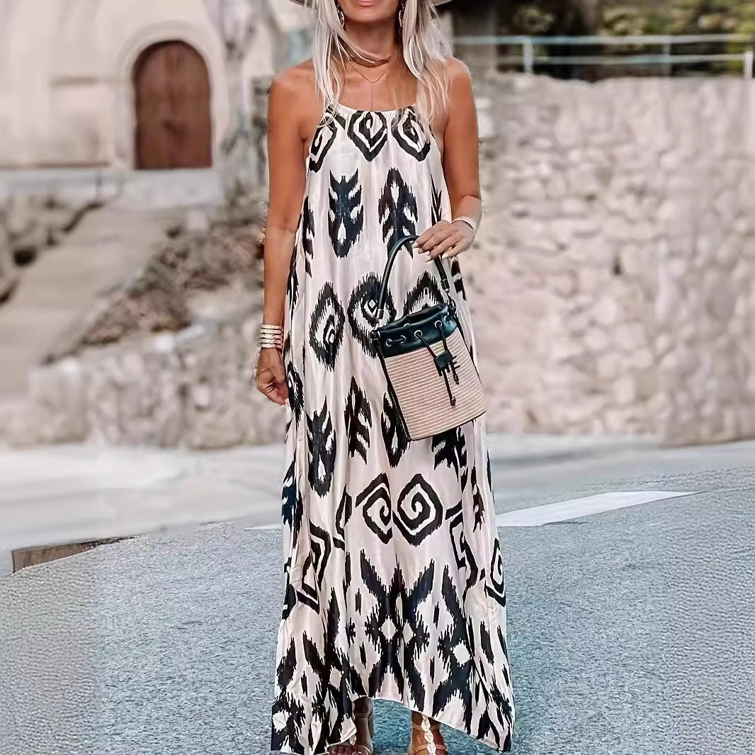 Dam Långklänning Tryckt Polyester för Fest och Vardag-2