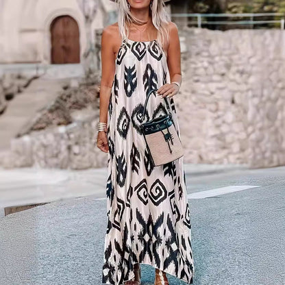 Dam Långklänning Tryckt Polyester för Fest och Vardag-2