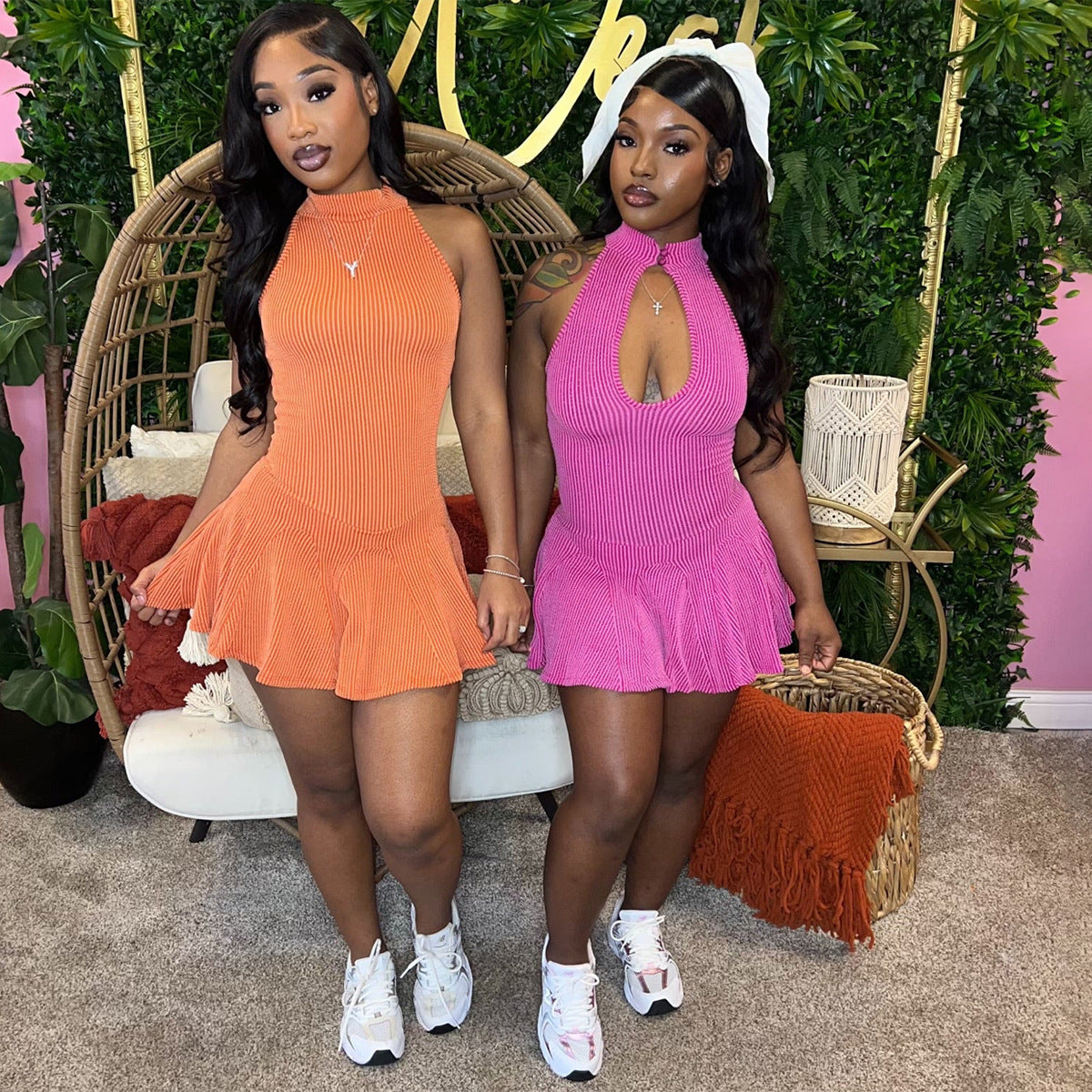 Variant image for Damklänning Slim-Fit Ärmlös Ribbad Spandex Minikjol-10