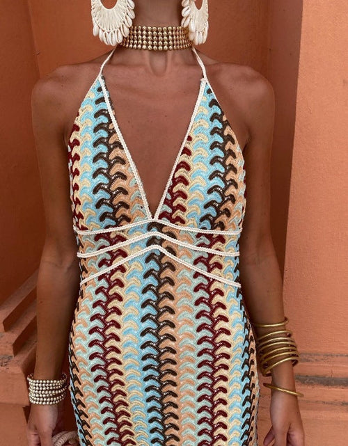 Kvinnors Stickad Klänning Djup V-ringning Vågmönster-1