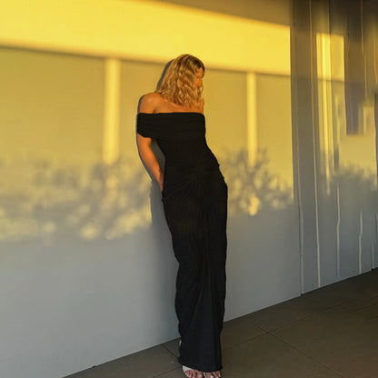 Dam Klänning Axelfri Design Elegant Högkvalitativt Tyg 4
