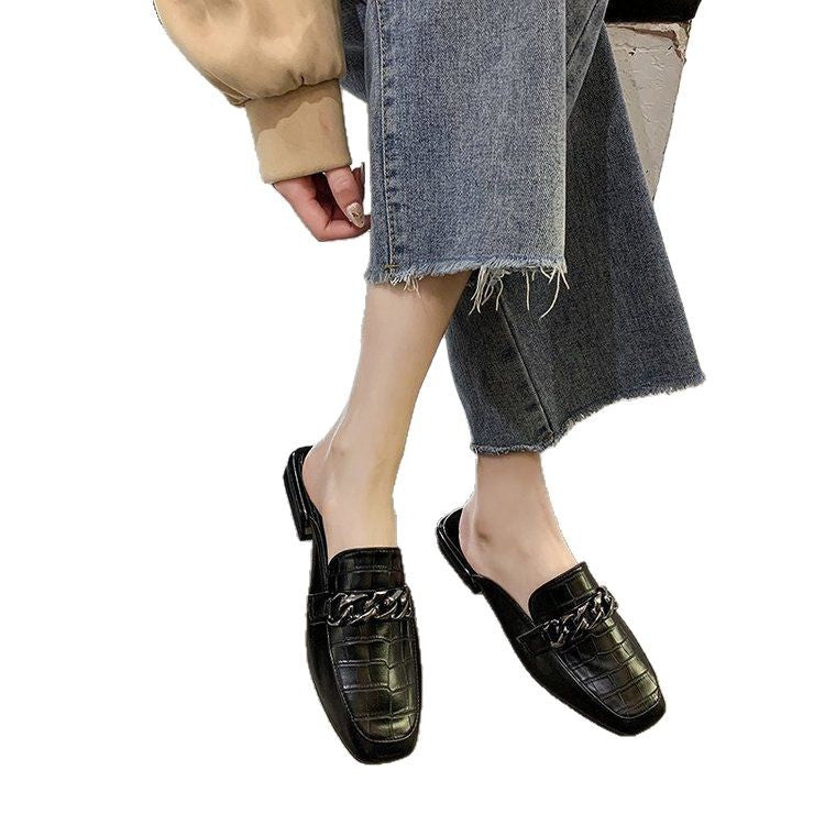Kvinnor Slingback Pantoletter Syntetiskt Läder Kedjedetalj 6