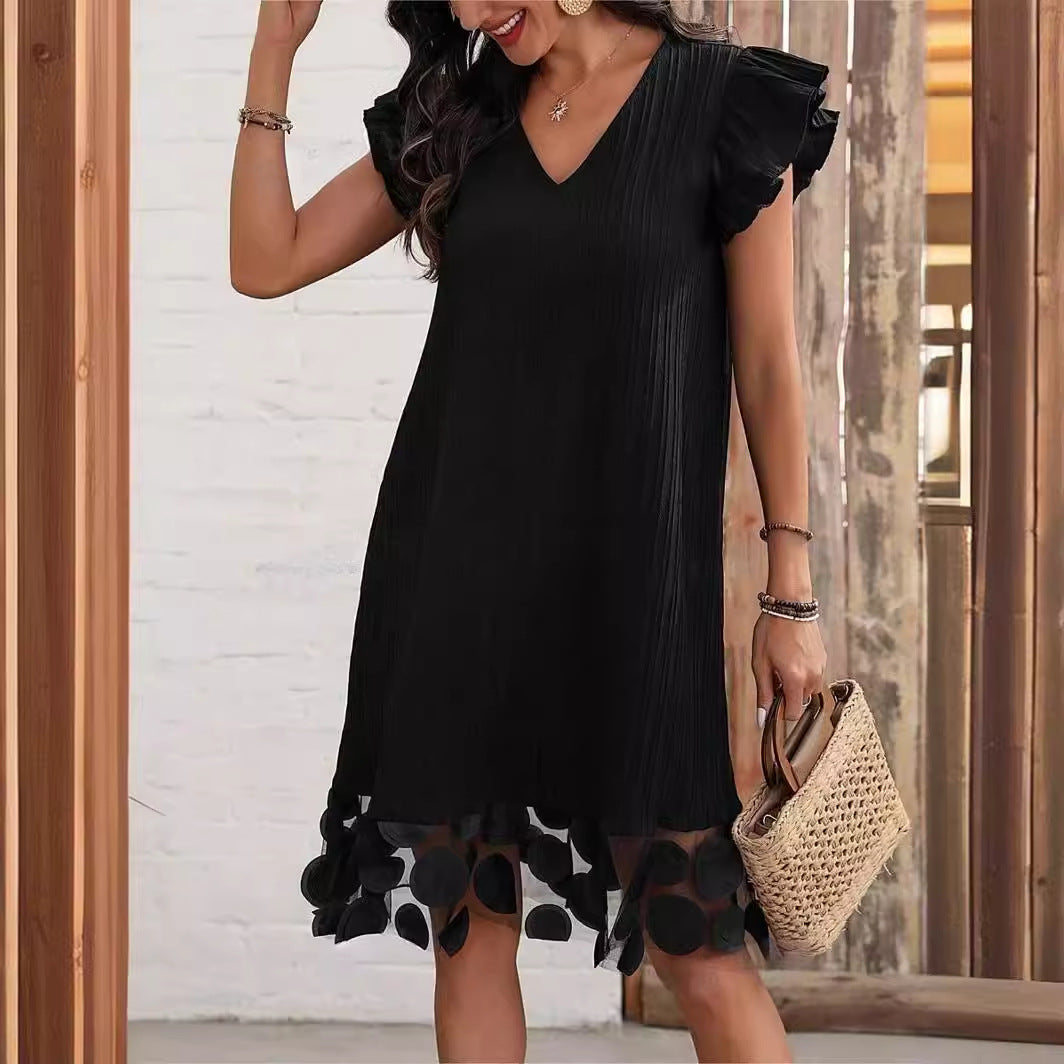 Fina Dam Klänningar A-Linje V-ringad Polyester Elegant Kort Ärmmodell-5