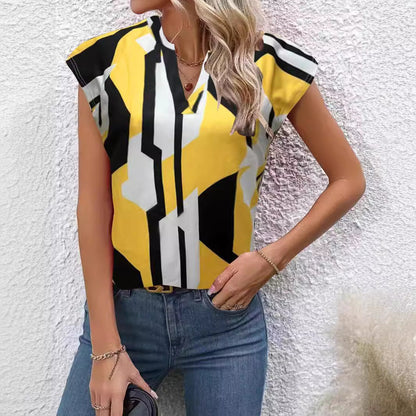 Kvinnors T-shirt V-ringning Färgblockering Polyester 3