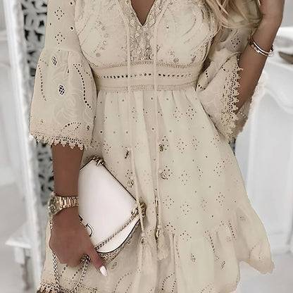 Damklänning A-Linjeformad Broderad med Blommönster i Bomull och Polyester-4