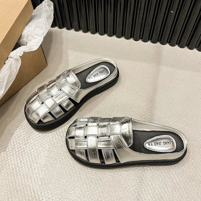 Kvinnors Öppna Sandaler Flätat Syntetiskt Läder Komfortabelt Design 9