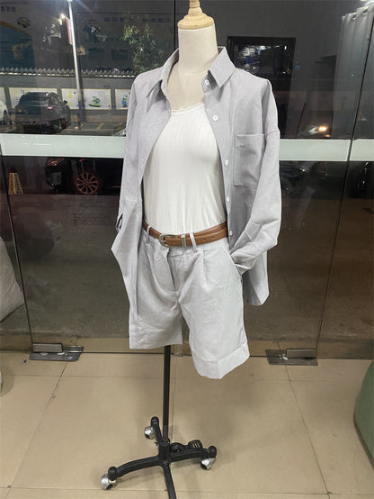 Variant image for Dam Casual Set Skjorta med Bälte och Shorts 100% Bomull-1