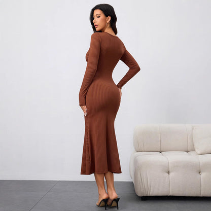 Kvinnors Långärmad Klänning Bodycon Mermaidsnitt Polyester Elastan-3