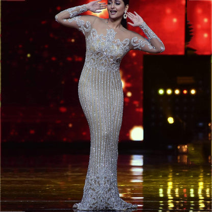 Kvinnors Långärmad Aftonklänning Mermaid Silhouette Annan Typ av Tyg-4