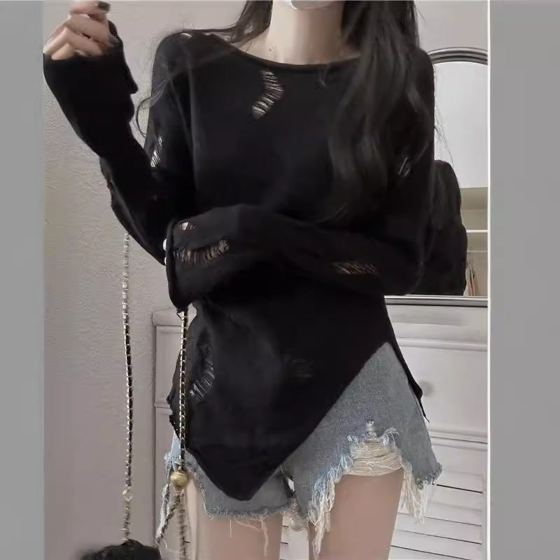 Dam Tröja Slim Fit Öppen Axel Polyester med Hålmönster-3