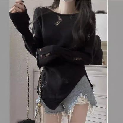 Dam Tröja Slim Fit Öppen Axel Polyester med Hålmönster-3