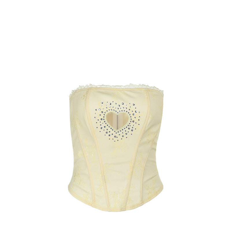 Kvinnors Corsage Topp Strapless Hjärtdesign Stretchtyg 5