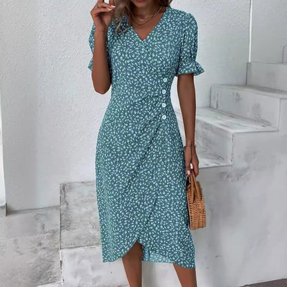 Kvinnors Midi Klänning Asymmetrisk V-Hals Polyester-6