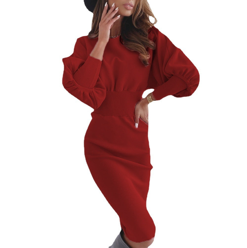 Kvinnors Bodycon Klänning Rundhals Långärmad Spandex-5