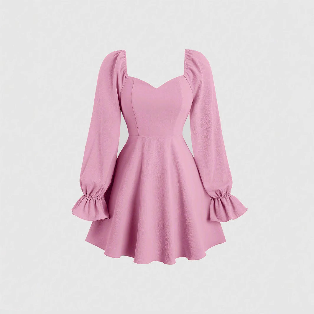 Kvinnors A-Line Klänning Lång Ärmar Polyester Enfärgad Design-2