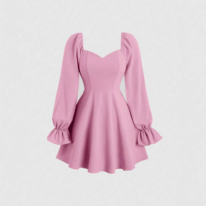 Kvinnors A-Line Klänning Lång Ärmar Polyester Enfärgad Design-2