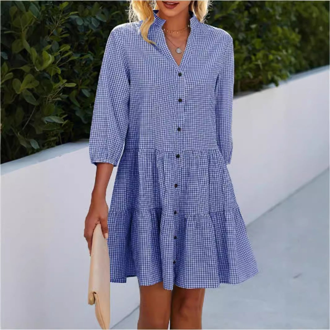 Damklänning A-Line V-ringning Tre-fjärdedels Ärmar Bomull Polyester-2