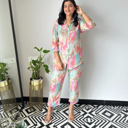 Kvinnors Tvådelad Uppsättning Blommönster Polyester Spandex-2