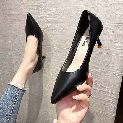 Spetsiga Tå Damskor med Blockhäl i Flexibelt Material – 5 cm Häl för Komfort och Stabilitet 7