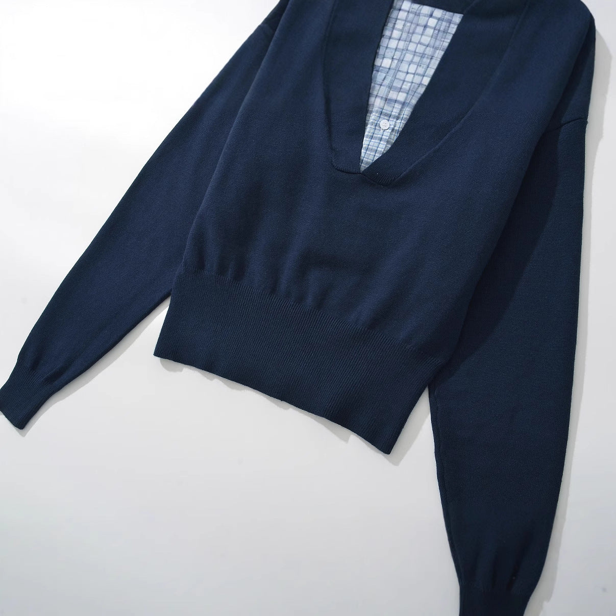 Kvinnor V-ringad Tröja Integrerad Blus Mjuk Tyg-4