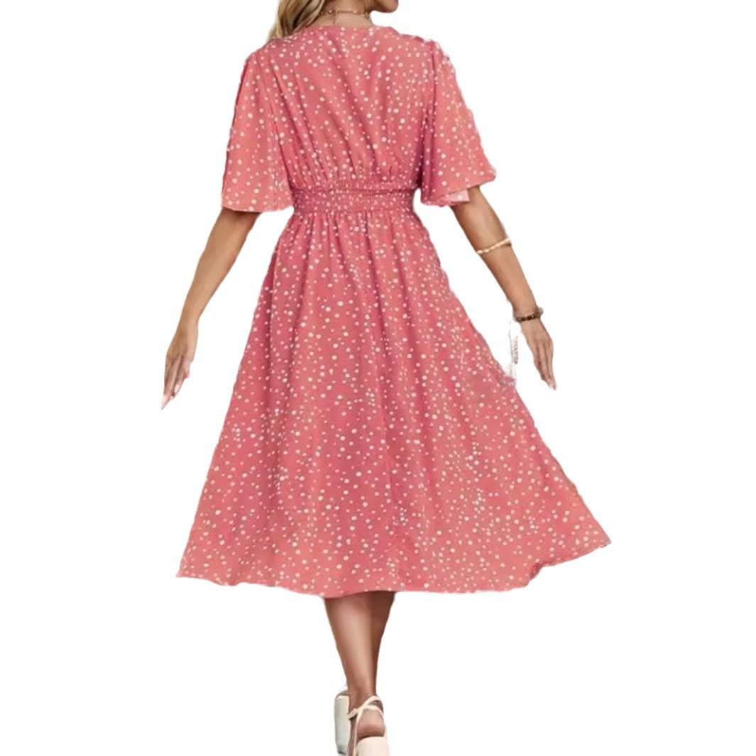 Damklänning A-linjeformad med V-ringning och Elastisk Midja i Polyester-6