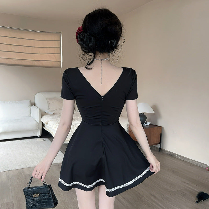 Kvinnors Randig Klänning V-ringning Polyester Korta Ärmar 5