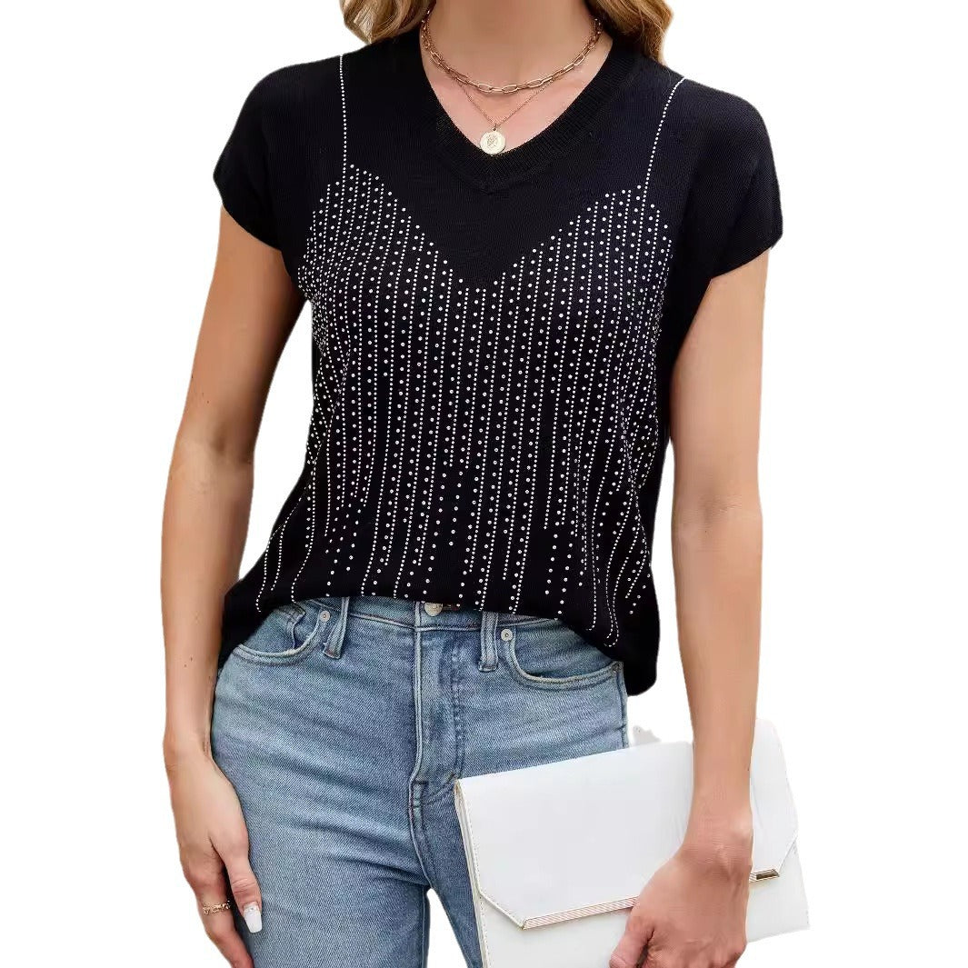 Dam T-shirt Löst Passande Viskos Nylon Elegant Stil-6
