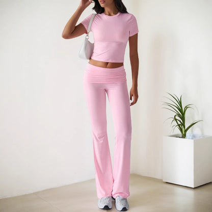 Kvinna Långa Byxor Enfärgad Stickad Komfortabel Passform-2