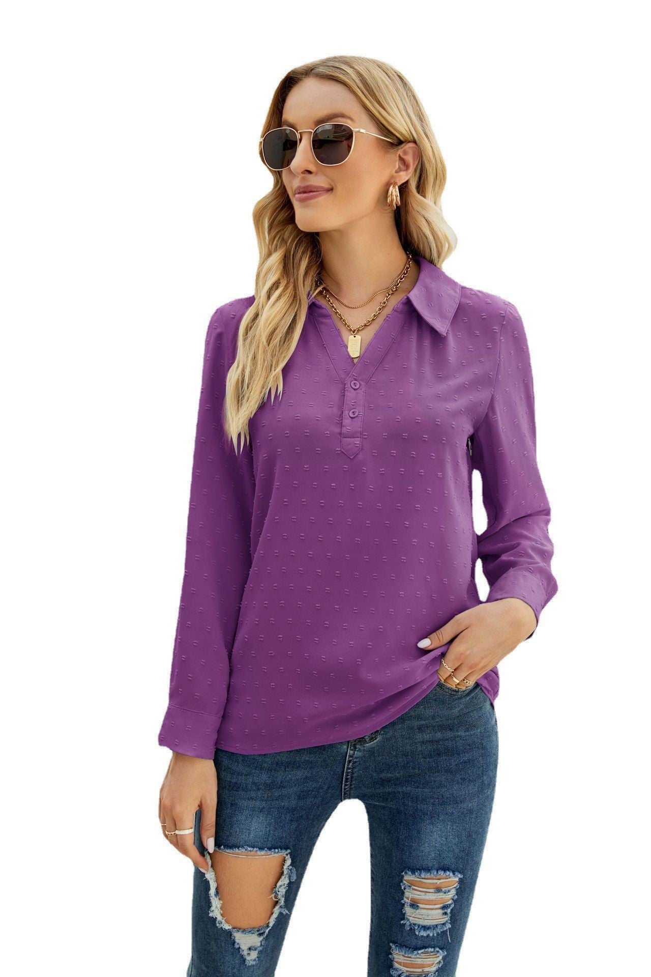 Variant image for Kvinnors Långärmad Topp Standhals Jacquard Polyester-26