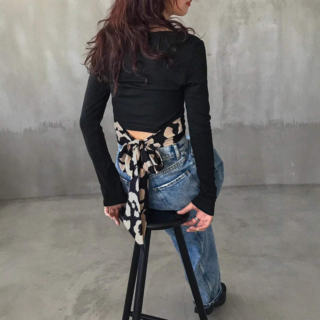 Långärmad T-shirt Dam Slim Fit Polyester med Slipsdekoration-3