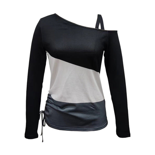 Långärmad T-Shirt Dam Färgblockering 100% Bomull Avslappnad Passform-1