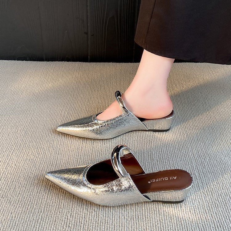 Kvinnor Slingback Skor Spetsig Tå Syntetiskt Material med Kedjedetalj-4