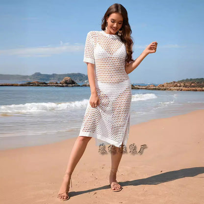 Kvinna Lång Klänning Urban Akryl med Korta Ärmar-4