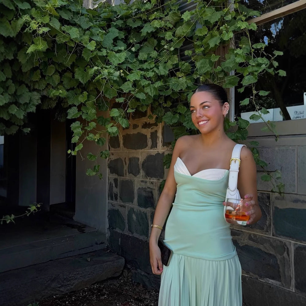 Maxiklänning Dam Draperad med Rüsch Detaljer i Andningsbart Material-2