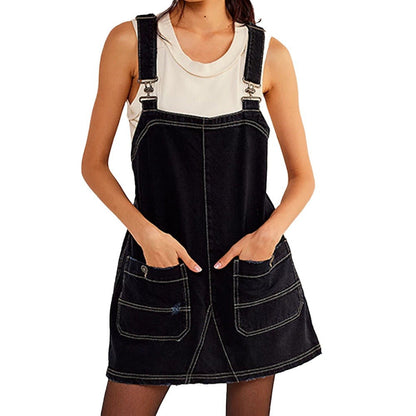 Damklänning Justerbar Denim A-Linje Mini Klänning-6