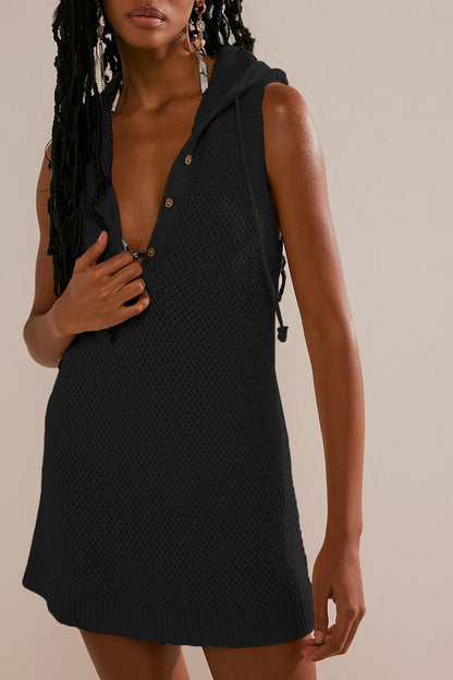 Dam Tröja V-ringad Ärmlös Viskos med Huva 7