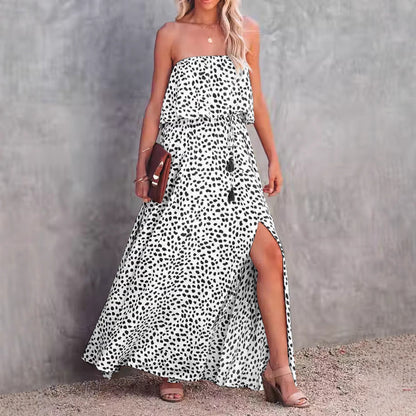 Kvinnors A-linjeformad Klänning Axellös Polyester Leopardmönster-6