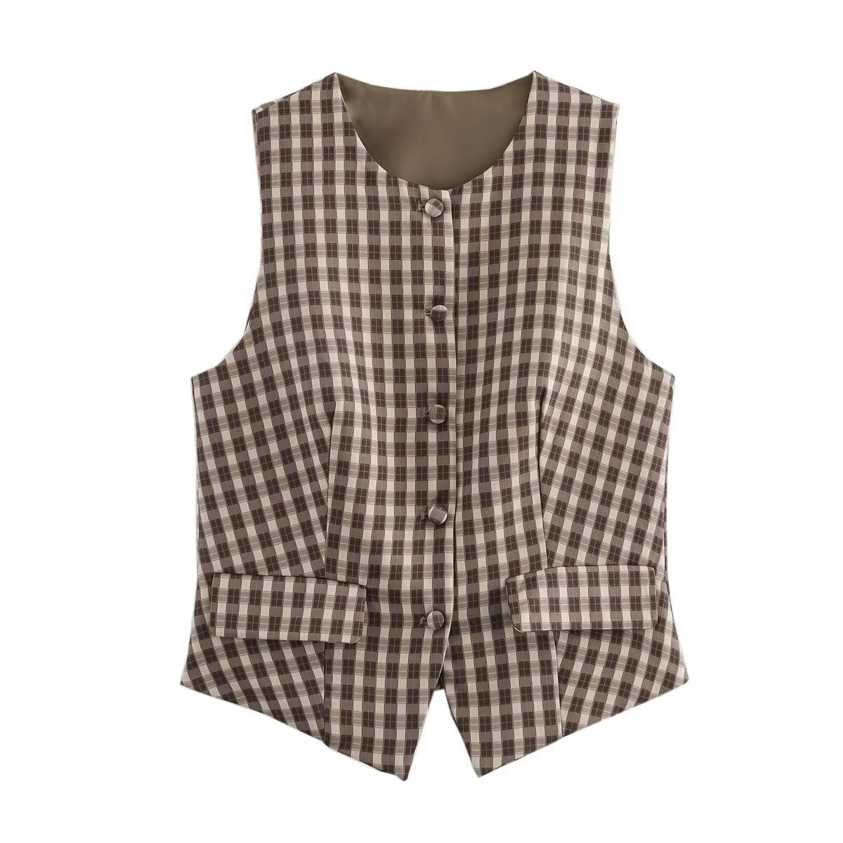 Tvådelat Set Dam Rutig Väst Satin Tanktop Elegant-3