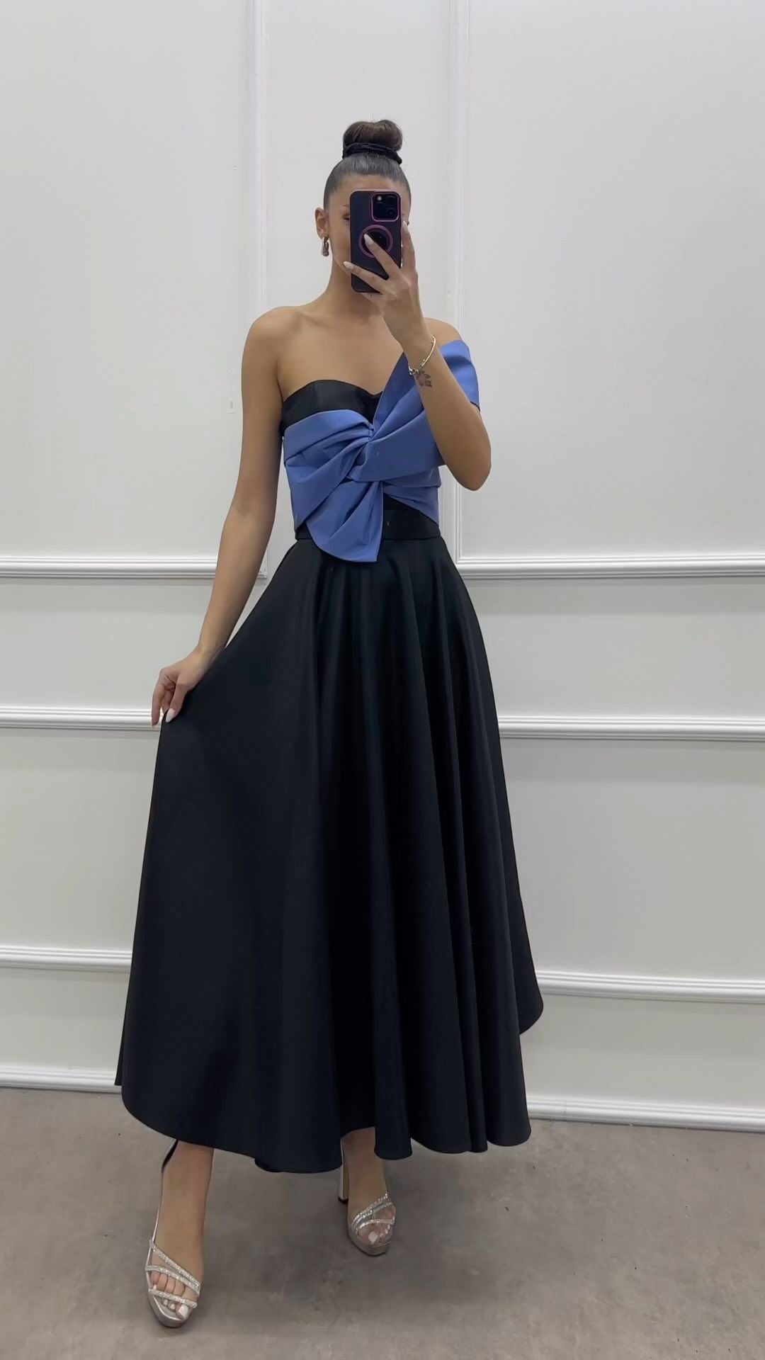 Damklänning A-Line Färgblockerande Polyester Ärmlös Modern-1