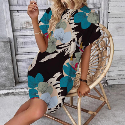 Dam Stickad Klänning Blommönster med Fickor Polyester Spandex-5