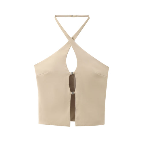 Dam Festtopp Halterneck Monokrom Polyester-1