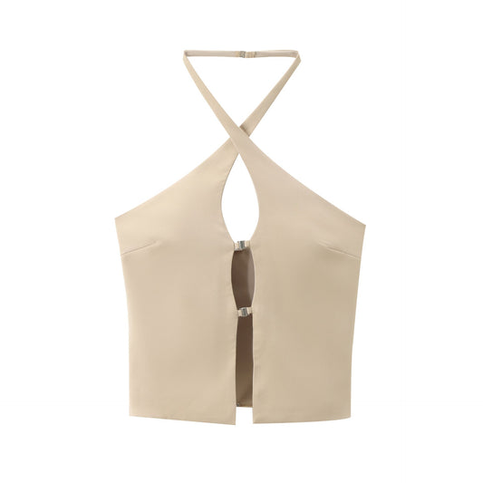 Dam Festtopp Halterneck Monokrom Polyester-1