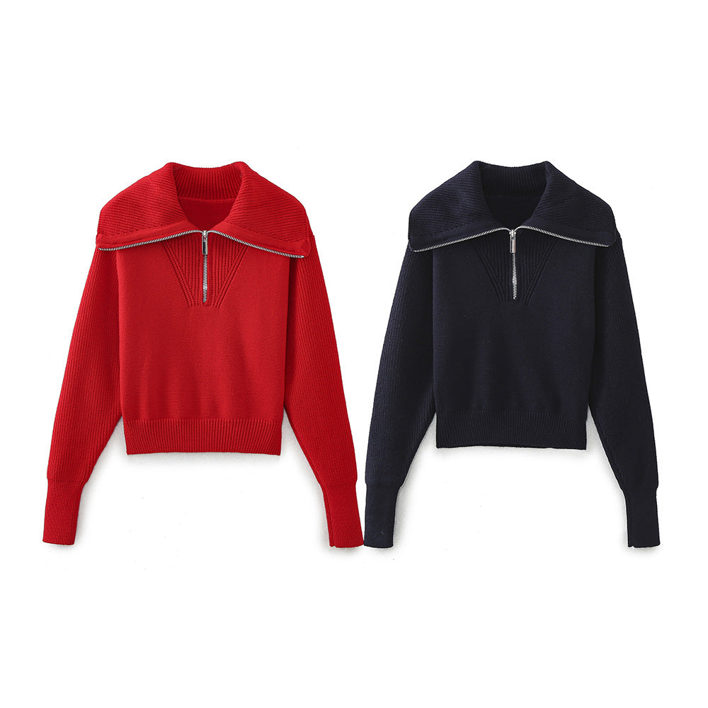 Stickad Tröja Dam Modern Design Ull med Blixtlås-2